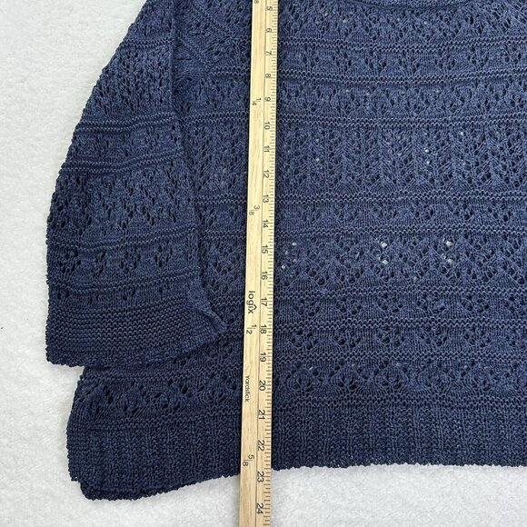 Sigrid Olsen Women's Open Crochet Weave 3/4 Sleeve Knit Sweater Size M* Blue - Picture 5 of 8